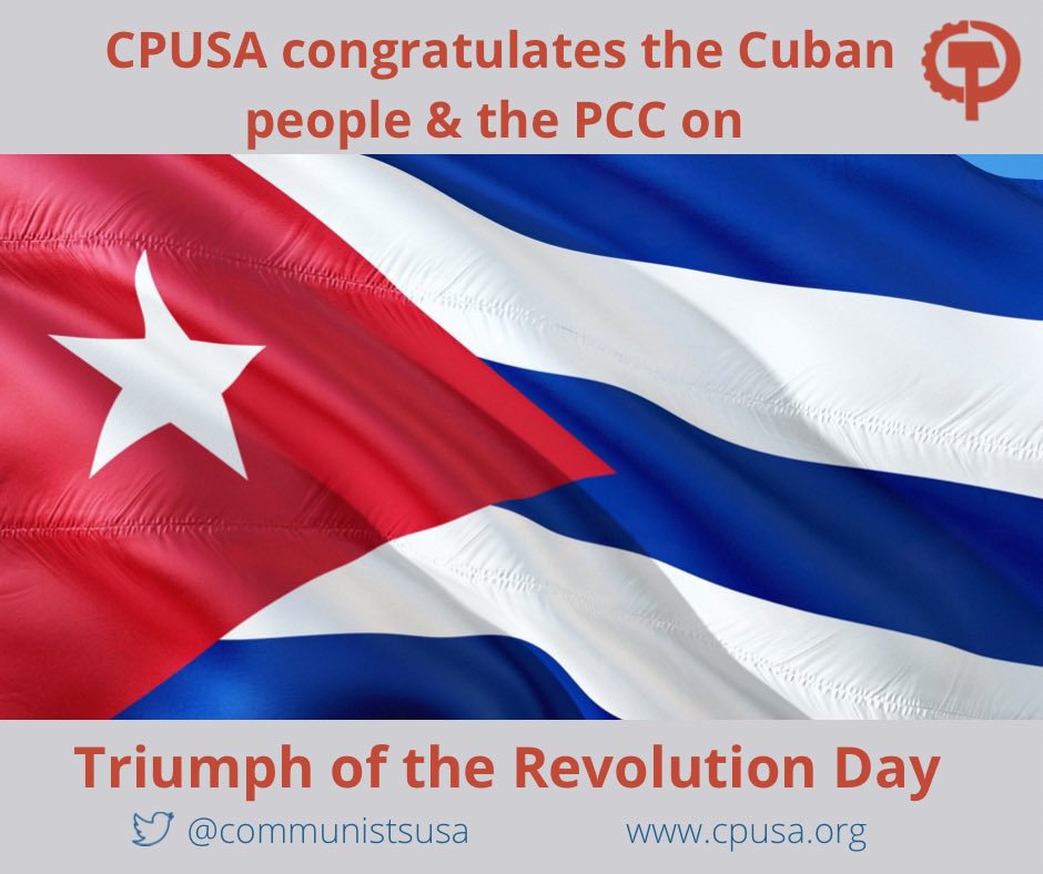 CPUSA International Department (@cpusadepartment) on Twitter photo CPUSA congratulates the Cuban people and our fraternal comrades in the <a href="/PartidoPCC/">Partido Comunista de Cuba</a> on the occasion of Triumph of the Revolution Day. Cuba is a revolutionary example to all Communists everywhere! CPUSA congratulates the Cuban people and our fraternal comrades in the <a href="/PartidoPCC/">Partido Comunista de Cuba</a> on the occasion of Triumph of the Revolution Day. Cuba is a revolutionary example to all Communists everywhere!