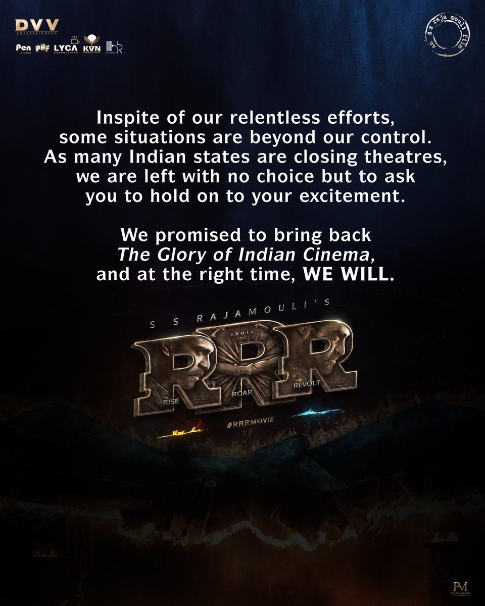 taran_adarsh's tweet photo. 'RRR' POSTPONED... OFFICIAL STATEMENT... #RRR #RRRMovie https://t.co/gHYuE3Q9Cx