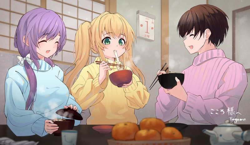 0429sizuku's tweet image. Tagameさんにskeb依頼で
お正月はいつむしずを描いていただきました！

羽依里くんと静久と紬の
三人のお正月が見られてとても嬉しいです！
元旦に合わせて納品してくださりありがとうございます！ skeb.jp/@TagameCat/wor…
#サマポケ
#はいつむしず