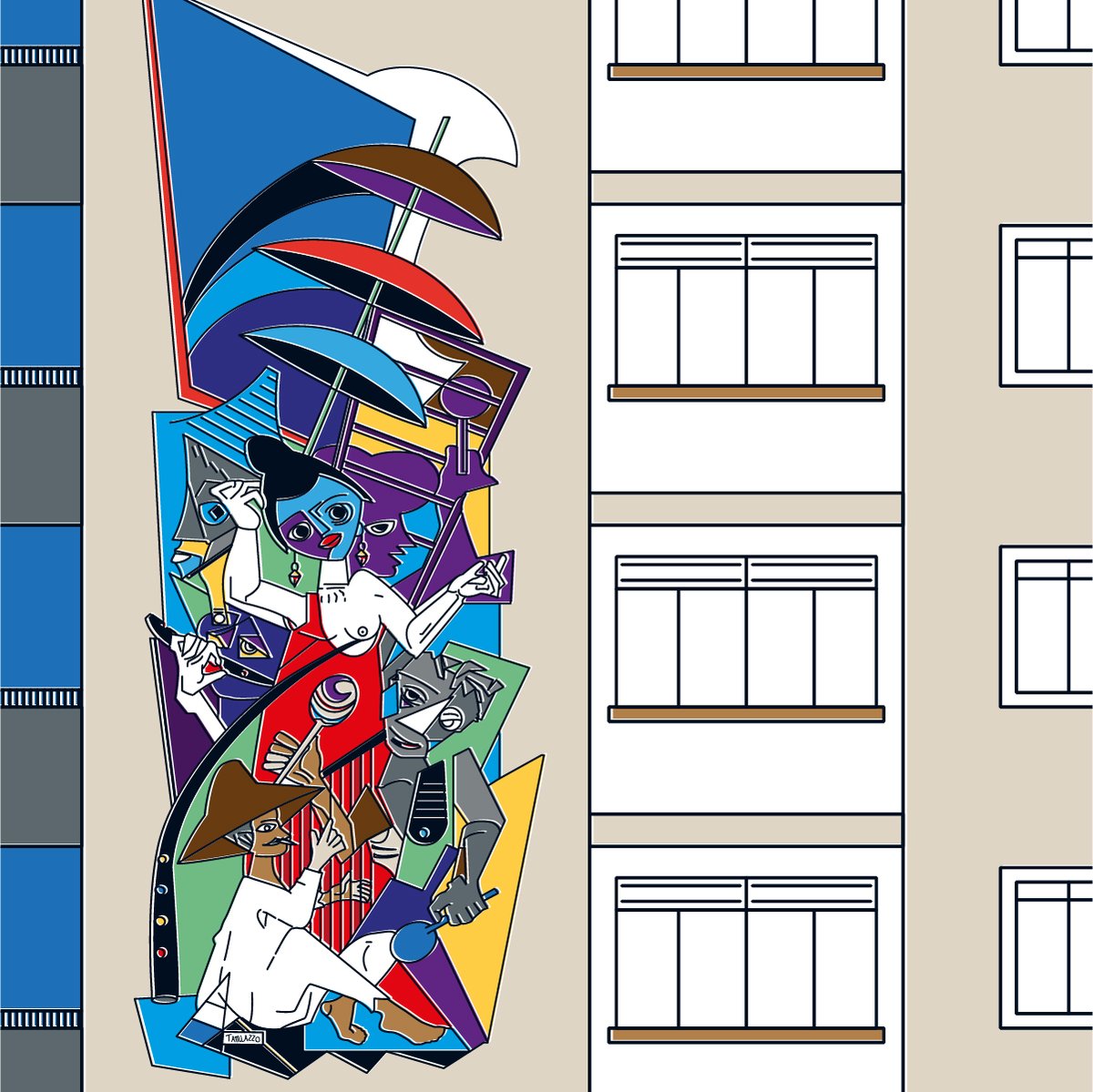 UEenVenezuela's tweet image. Iniciamos 2022 con el calendario ilustrado &quot;Huellas europeas en Caracas&quot;, realzando la ilustración de enero realizada por Manuel Lara @GreetingsCcs, una combinación de arte y arquitectura titulada Edificio Dédalo, que refleja la inmigración italiana con el artista Ennio Tamiazzo.