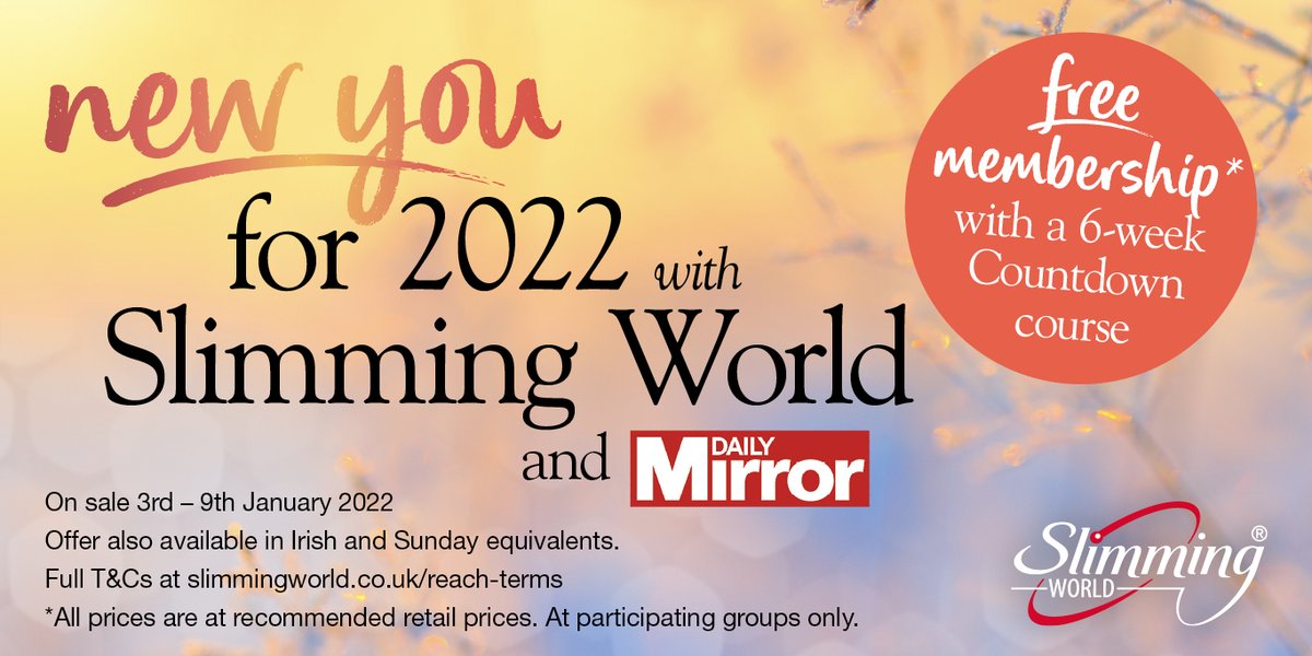 SlimmingWorld's tweet image. Dreaming of a slimmer you in 2022 ✨? Make those dreams a reality with a voucher for free #SlimmingWorld membership when you commit to six weeks of slimming – get yours in @DailyMirror @Daily_Record &amp;amp; @dailystar from 3rd Jan 🙌! Find your nearest group: ow.ly/SAoa50HiMpC
