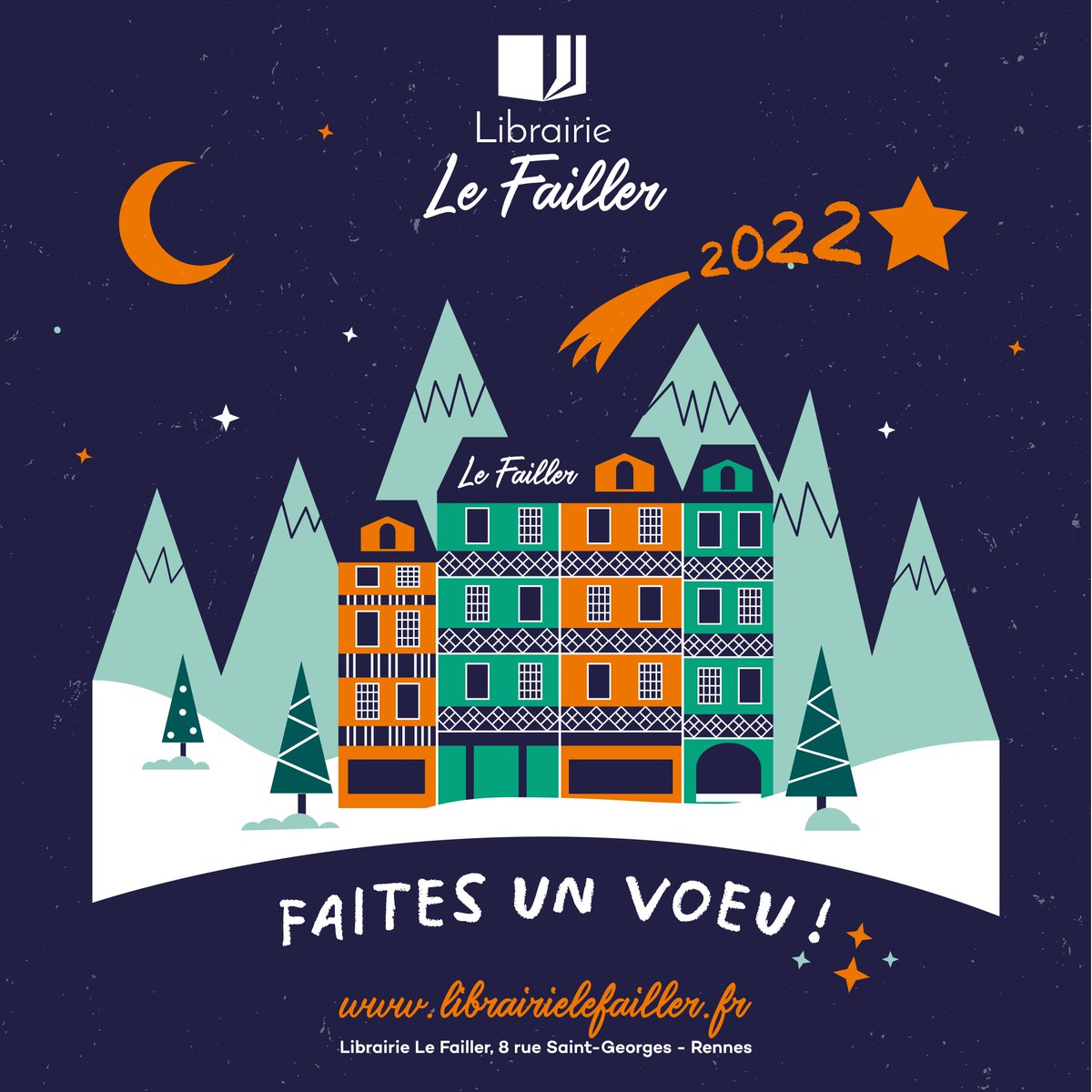 lefailler's tweet photo. 🌟 Fermez avec nous les yeux et... Faites un vœu !
Toute l'équipe de la librairie vous souhaite, à vous ainsi qu'à vos proches, une belle et lumineuse année 2022 !
#nouvelleannée #2022 #lefailler #librairielefailler #rennes #happynewyear #rennescity https://t.co/Tw4Wi4wM9R