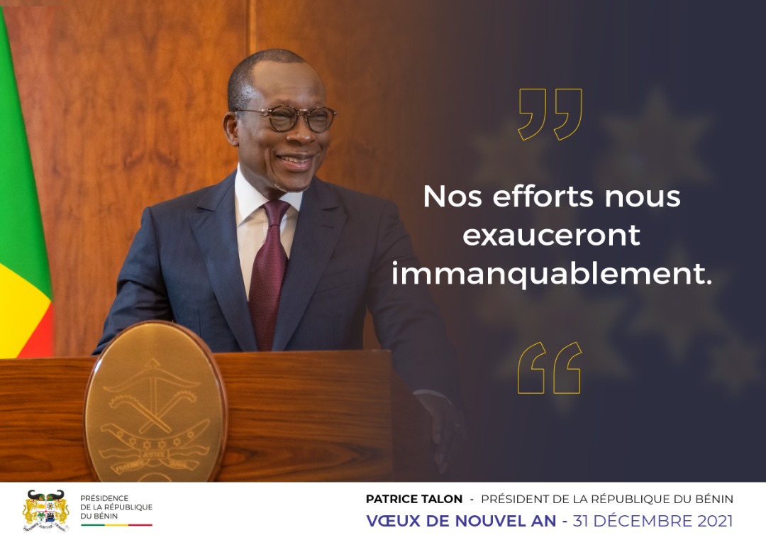 PresidenceBenin's tweet photo. #DiscoursPrBenin #Wasexo #VoeuxPrBenin :
Quelques phrases fortes du message de vĆux du #Prbenin @PatriceTalonPR, ce vendredi 31 dĂ©cembre 2021, Ă l'occasion de la cĂ©lĂ©bration du nouvel an 2022. https://t.co/pfcCH3O50C