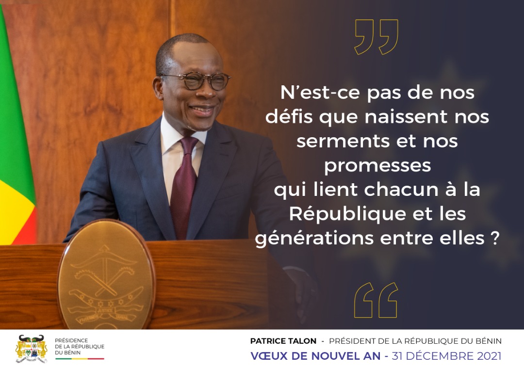 PresidenceBenin's tweet photo. #DiscoursPrBenin #Wasexo #VoeuxPrBenin :
Quelques phrases fortes du message de vĆux du #Prbenin @PatriceTalonPR, ce vendredi 31 dĂ©cembre 2021, Ă l'occasion de la cĂ©lĂ©bration du nouvel an 2022. https://t.co/SvXgHOfooJ
