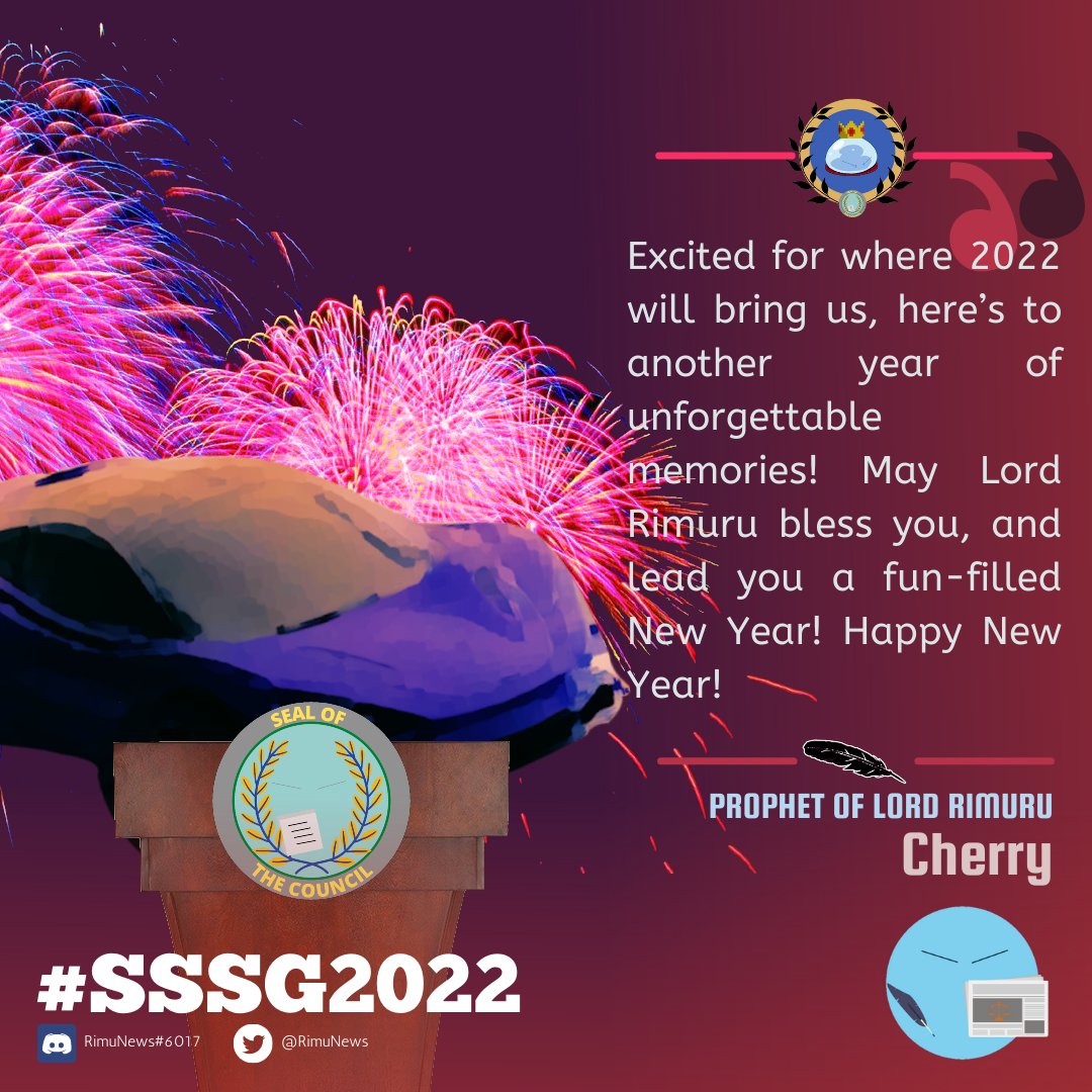 RimuNews's tweet photo. The council greets you a happy new year!
See our council's messages starting off with council leader Chewwy! RimuNews will be posting one council member's message per hour! #RimuNews #SSSG2022 https://t.co/hyN2vC5Y94