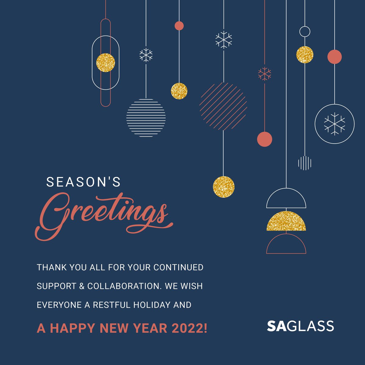 SaglassInd's tweet photo. Season's Greetings from all of us at SAGLASS, and best wishes for the New Year.  #SeasonsGreetings2022 #saglassind #NewYear2022 https://t.co/43EI7CYmvC