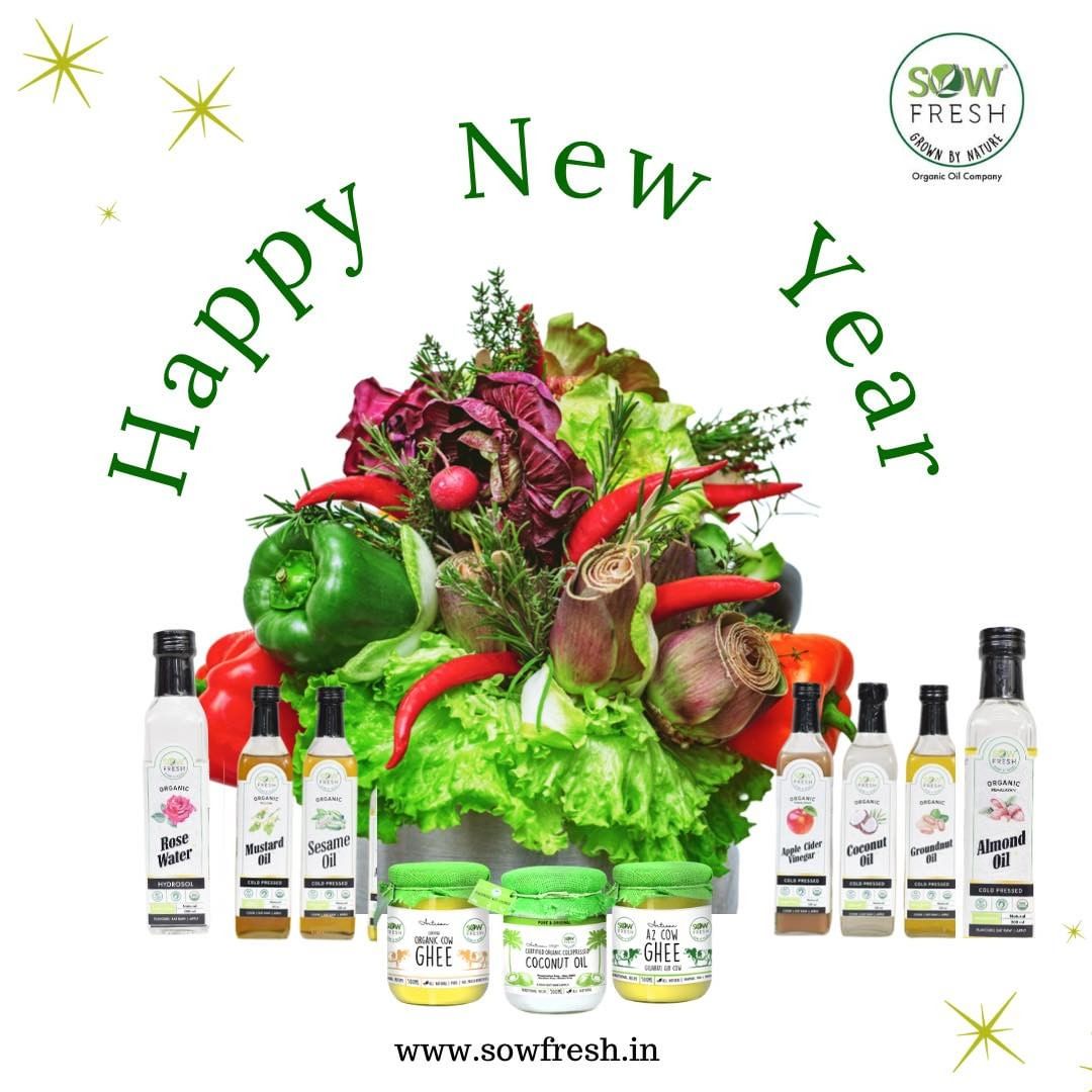 Sowfresh1's tweet photo. May the New Year bless you with health, prosperity, and happiness. 
Sow Fresh India wishes you a full year of happiness!
.
#Sowfresh #HappyNewYear #organicfood #organicindia #goorganic #coldpressed #coldpressedoils #organicfarm #healthy #organicoil https://t.co/HmYamcUMCA
