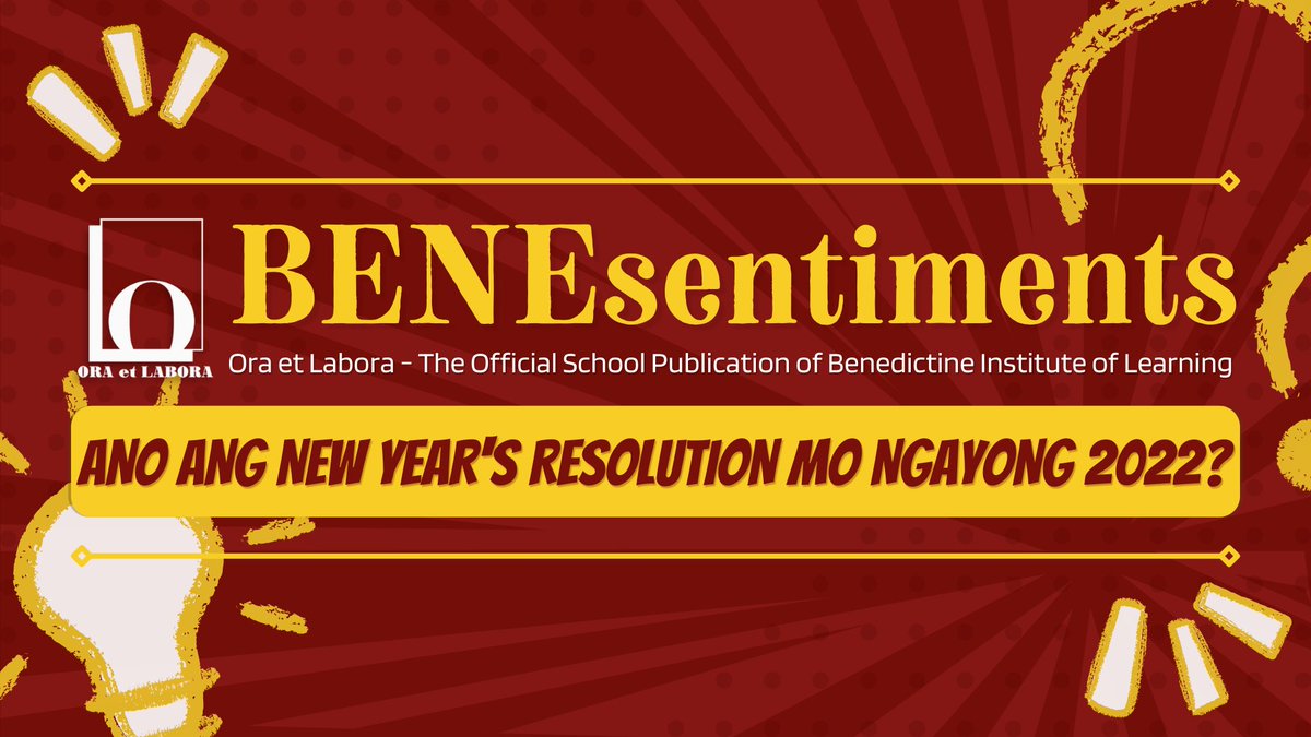 bil_ora's tweet photo. Talon talon para sa bagong taon!

Iwanan na natin lahat ng masasamang alaala ng nagdaang taon at magsulat na ng iyong new year’s resolution na ating ibabaon. Ika nga nila, "New year, New you!"

Benedictinians, ano ang inyong new year’s resolution para sa bagong taong ito? https://t.co/BYs3f4CMj2