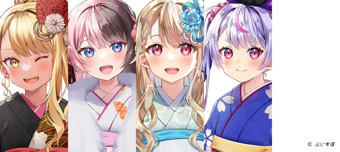 ぶいすぽっ!(@Vspo77)メンバー14人の年賀イラストを描かせていただきました!⛩🌅🎍 
