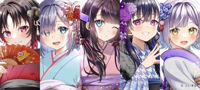 ぶいすぽっ!(@Vspo77)メンバー14人の年賀イラストを描かせていただきました!⛩🌅🎍 