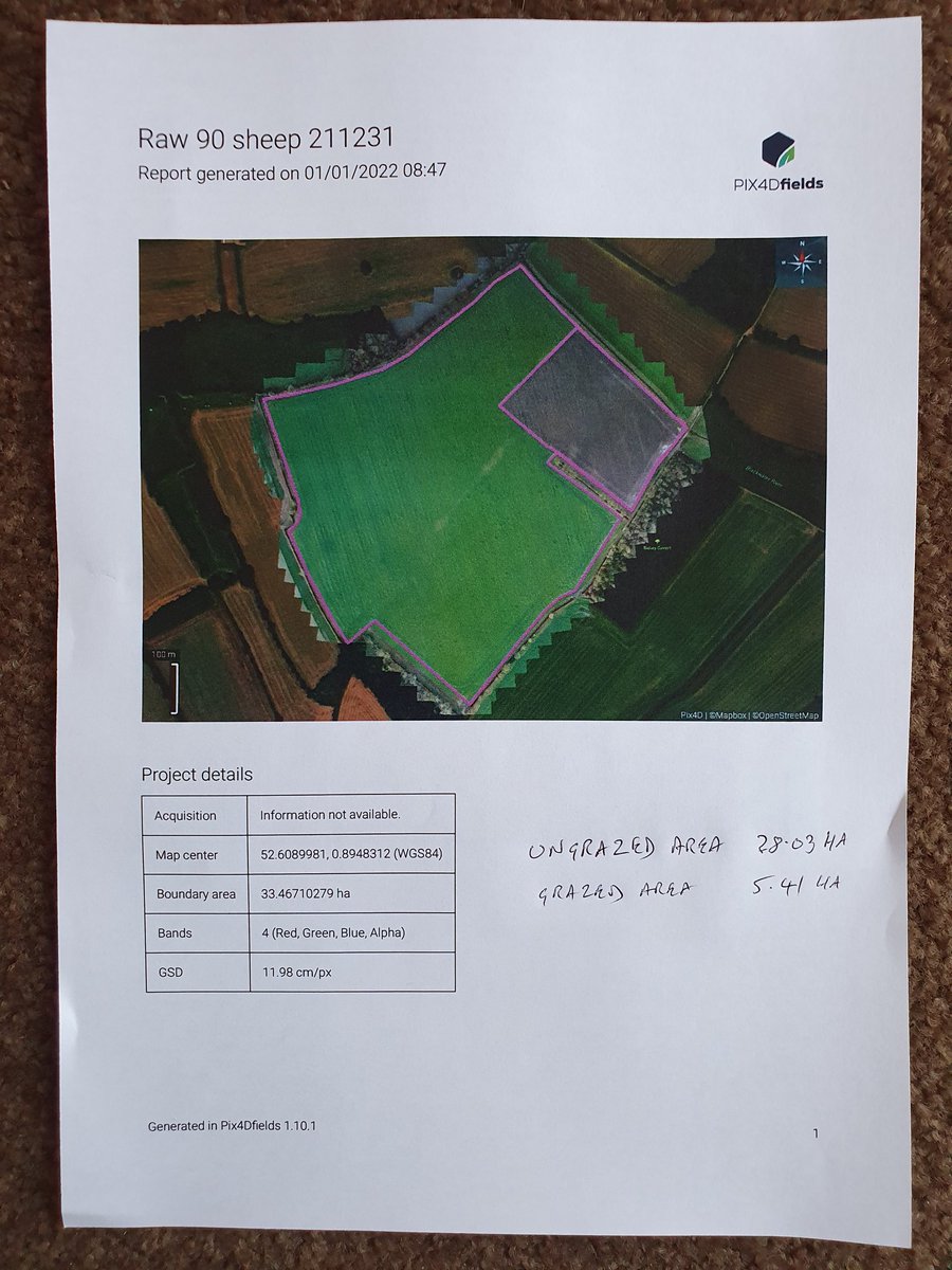 Using <a href="/DJIAgriculture/">DJI Agriculture</a> and @pix4dfields to work out how many more sheep we will need to complete grazing before Spring cropping (just need to work out how to more easily transfer data from desktop to phone)