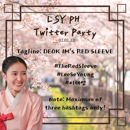leeseyoungph's tweet photo. We will be having a twitter party for #TheRedSleeve 's FINALE Episodes! (Eps 16&amp;17)

Tagline: DEOK IM'S RED SLEEVE
Hashtags: #TheRedSleeve #LeeSeYoung #이세영

See you later, wonnims! 🌻
9:30 PM KST / 8:30 PM PST https://t.co/4nKuKpXdVx