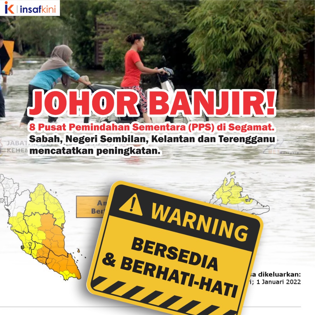 InsafKini's tweet photo. Johor &amp; Sabah Banjir. 3 Negeri Meningkat PPS

Semalam Sabah &amp; Johor sudah mulai banjir manakala Negeri Sembilan, Kelantan Dan Terengganu mencatatkan peningkatan jumlah PPS. Amaran banjir kali kedua juga dikeluarkan di Selangor &amp; Pahang. Di minta semua pihak berhati2 &amp; bersedia. https://t.co/09AHiJV47U