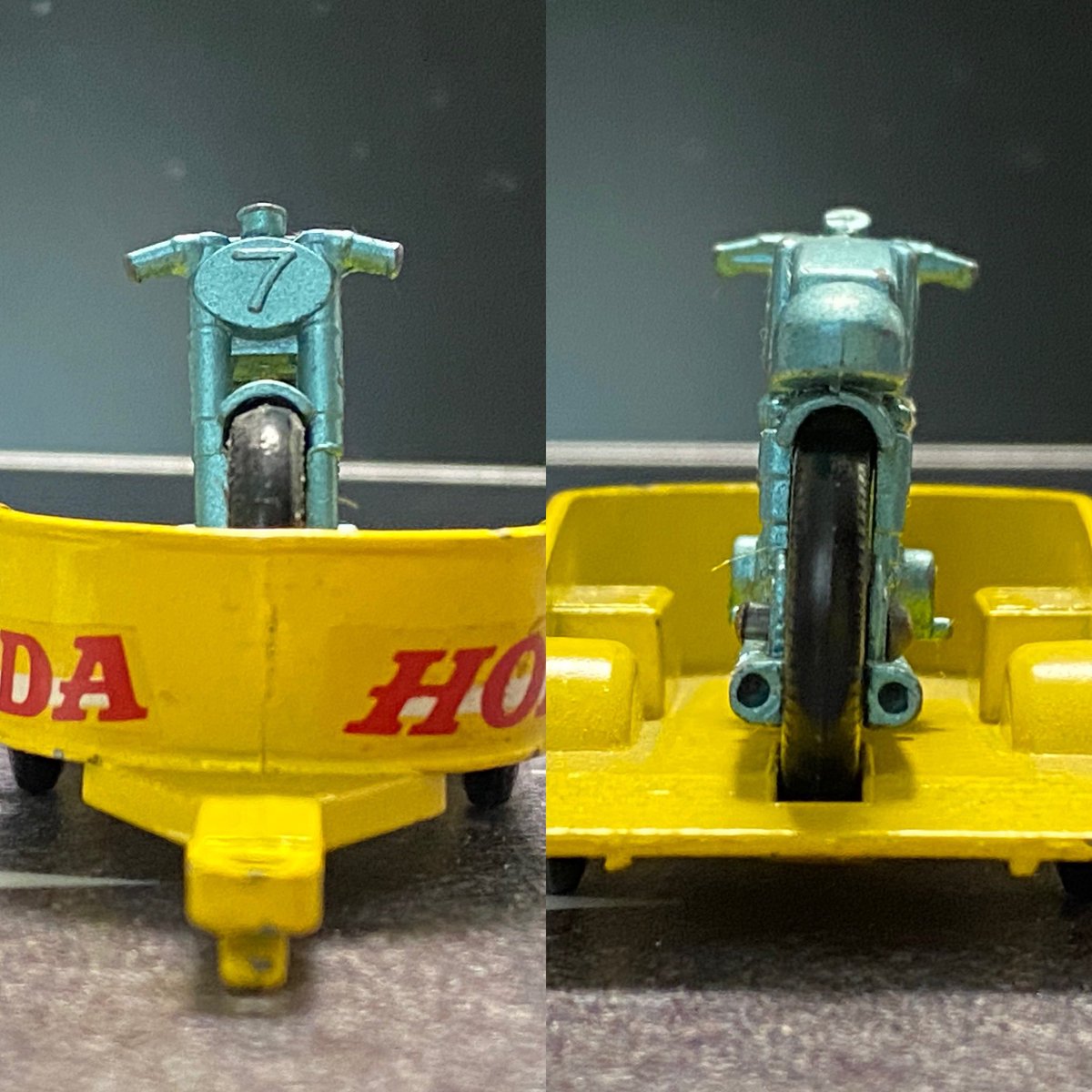 nostalgictomica's tweet photo. 新年一発目も古いミニカーです😁
#マッチボックス No.38 #ホンダモーターサイクルトレーラー 1970
No.38の最初のモデルです。バイクは #架空モデル とされていますが #RC142 が比較的近いと思われます。
今年もこのレーサー程度のスピードで駆け抜けたいと思いますw😉😆 https://t.co/TH7sfFjiS4