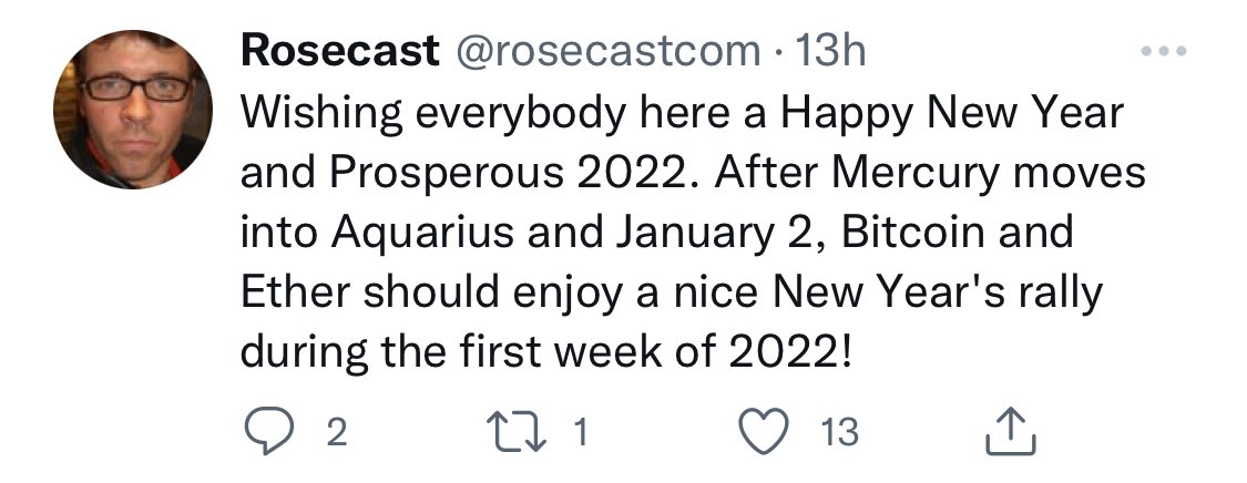 rocowa's tweet photo. @AstroCryptoGuru @AstroCryptoGuru you are quite bearish from 2. January, @rosecastcom is more bullish from this date. Can Mercurys move into Aquarius beat the bearish Venus situation? https://t.co/FGX09Mb50o