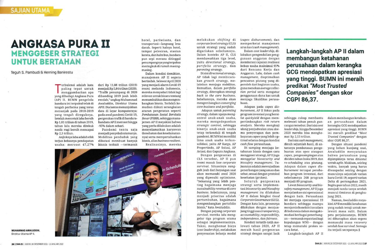 Mengawali tahun 2022 😎
PT. Angkasa Pura II meraih predikat The Most Trusted Companies dengan skor CGPI 86,37.

Thanks to IICG 🙏

GAS POL Recovery ! 🇮🇩