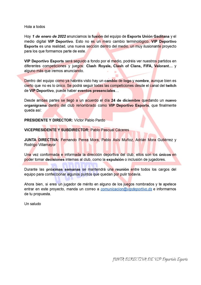 VIP_Deportivo's tweet photo. ✍🏼 COMUNICADO OFICIAL | Nace VIP Deportivo eSports.
#VIPDeportivo #VIPeSports #VIPDeportivoeSports https://t.co/KrxEZCFNXM