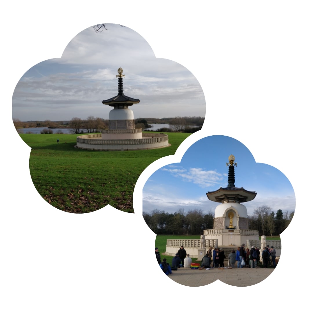 megaMK2023's tweet photo. Milton Keynes looking fabulous for the first @GoGeocaching event of the year. "Pastries at the Peace Pagoda" GC8HJYN #communitycelebration #geoaching https://t.co/yKg0XYk3fh