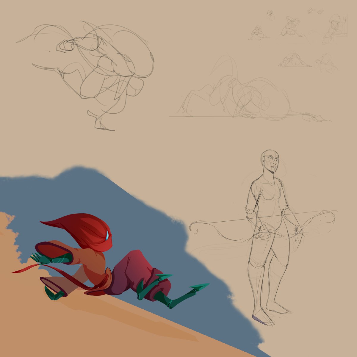 KatjaSwann's tweet photo. Sketches of Trevini and her mirror state.  The sketch of Trevini with her bow comes back later. #sketches https://t.co/idIXNfg9wR