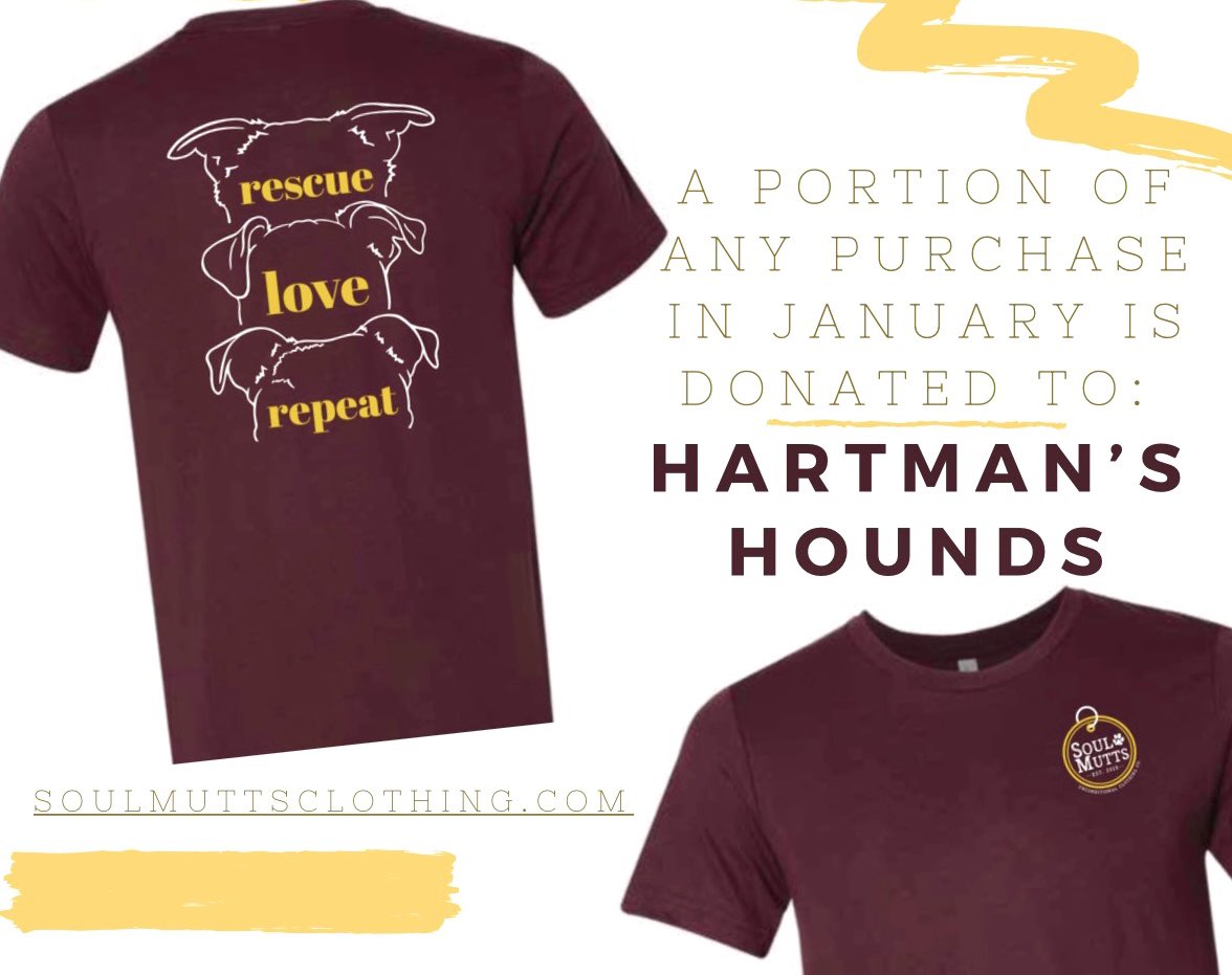 Soulmutts1's tweet photo. Happy New Year!🎊 🥳 We kick it off with our new Rescue•Love•Repeat triblend tee (featuring our own SoulMutts - Luigi, Hodge &amp; Mary Puppins) &amp; nee featured charity of the month Hartman's Hounds does!💛🐾#apparelwithafurpose #soulmutts #supportyourlocslrescue #rescueloverepeat https://t.co/GwmKd0Mdla
