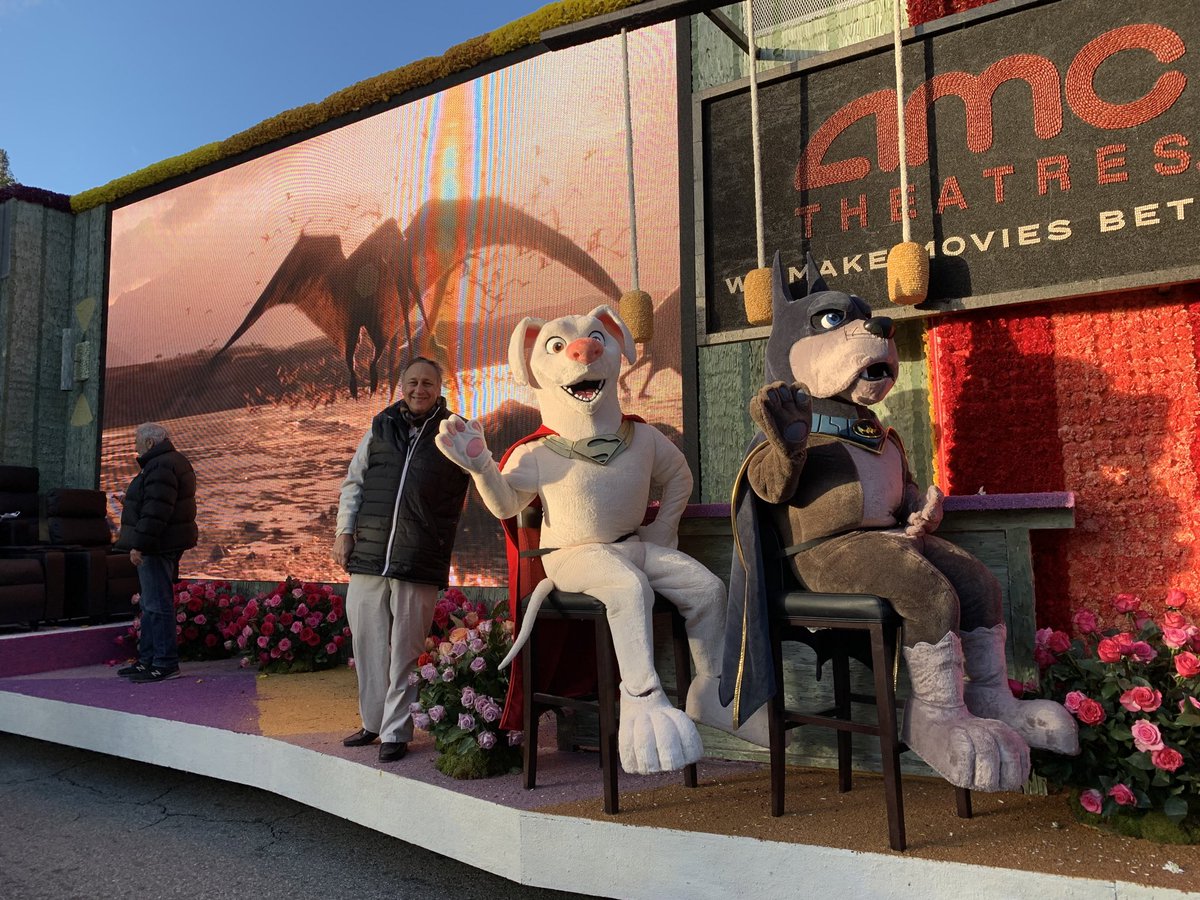 The Rose Bowl Parade starts now. Hello from Pasadena, California and the AMC float in the 133rd Tournament of Roses. I’ll be waving along with Krypto & Ace from DC League of Super-Pets