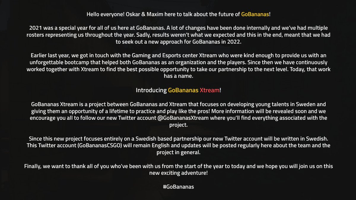 GoBananas π (@gobananascsgo) on Twitter photo An update - Go Follow <a href="/GoBananasXtream/">GoBananas Xtream</a> An update - Go Follow <a href="/GoBananasXtream/">GoBananas Xtream</a>