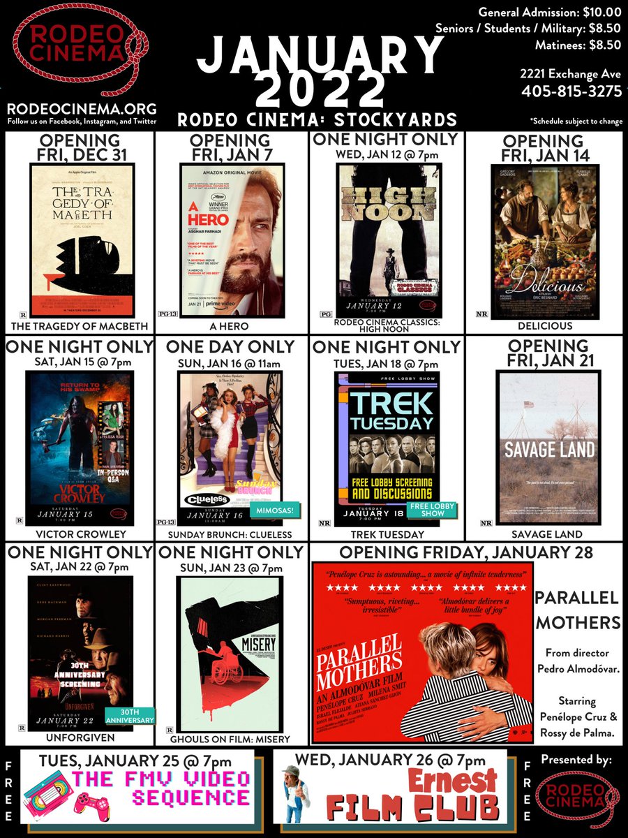 New Year, new Rodeo Cinema! We’re kicking off 2022 with a month full of exciting film screenings &amp; events!

Join us in welcoming Rodeo Cinema’s new Programmer - Randy Heyer! Randy’s been with us from day one &amp; we are hyped to see what great movies are in store this year for OKC!
