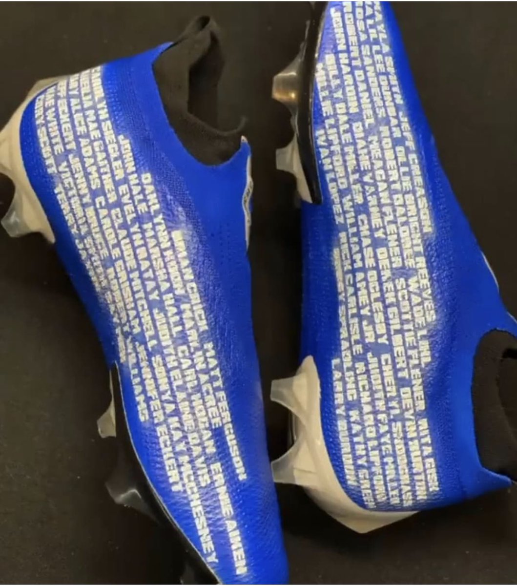 Will Levis wearing these shoes today with the names of all the victims of the Western Kentucky tornados. 

He will then auction them off with the money going to the Relief Fund