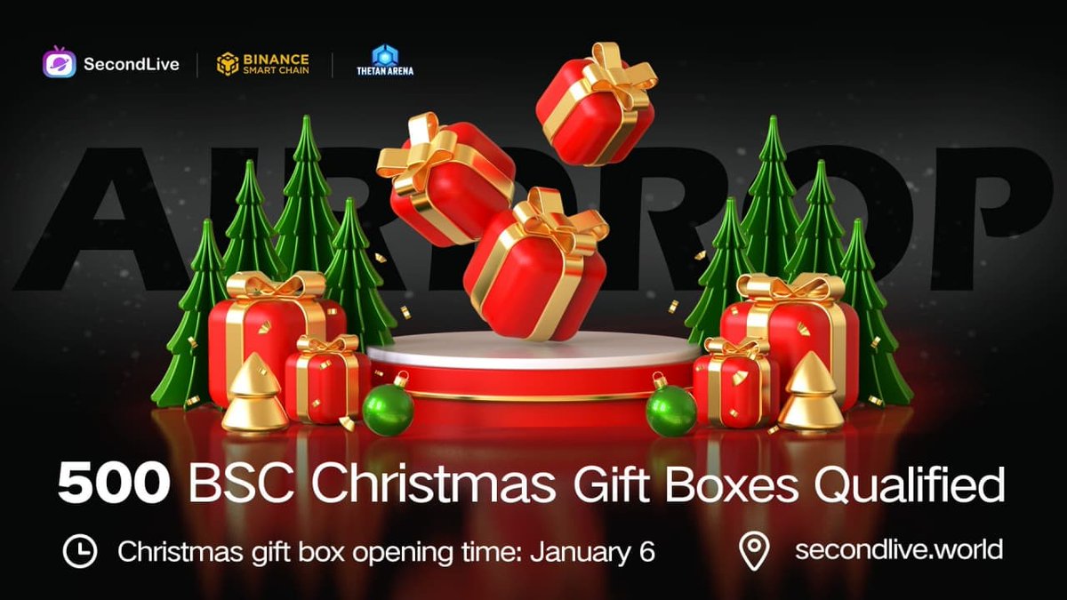 🔰 Thetan Arena &amp; SecondLive Airdrop
🎁 Reward Pool: 500 Christmas Gift Boxes
👥 Referral: +10 Entry
🧶 Rate: ⭐️⭐️⭐️⭐️⭐️
🗓 Distribution Date: 6th January, 2022

📚 Airdrop Link: wn.nr/BM8pDt

📡 Website: thetanarena.com #AirdropRampage