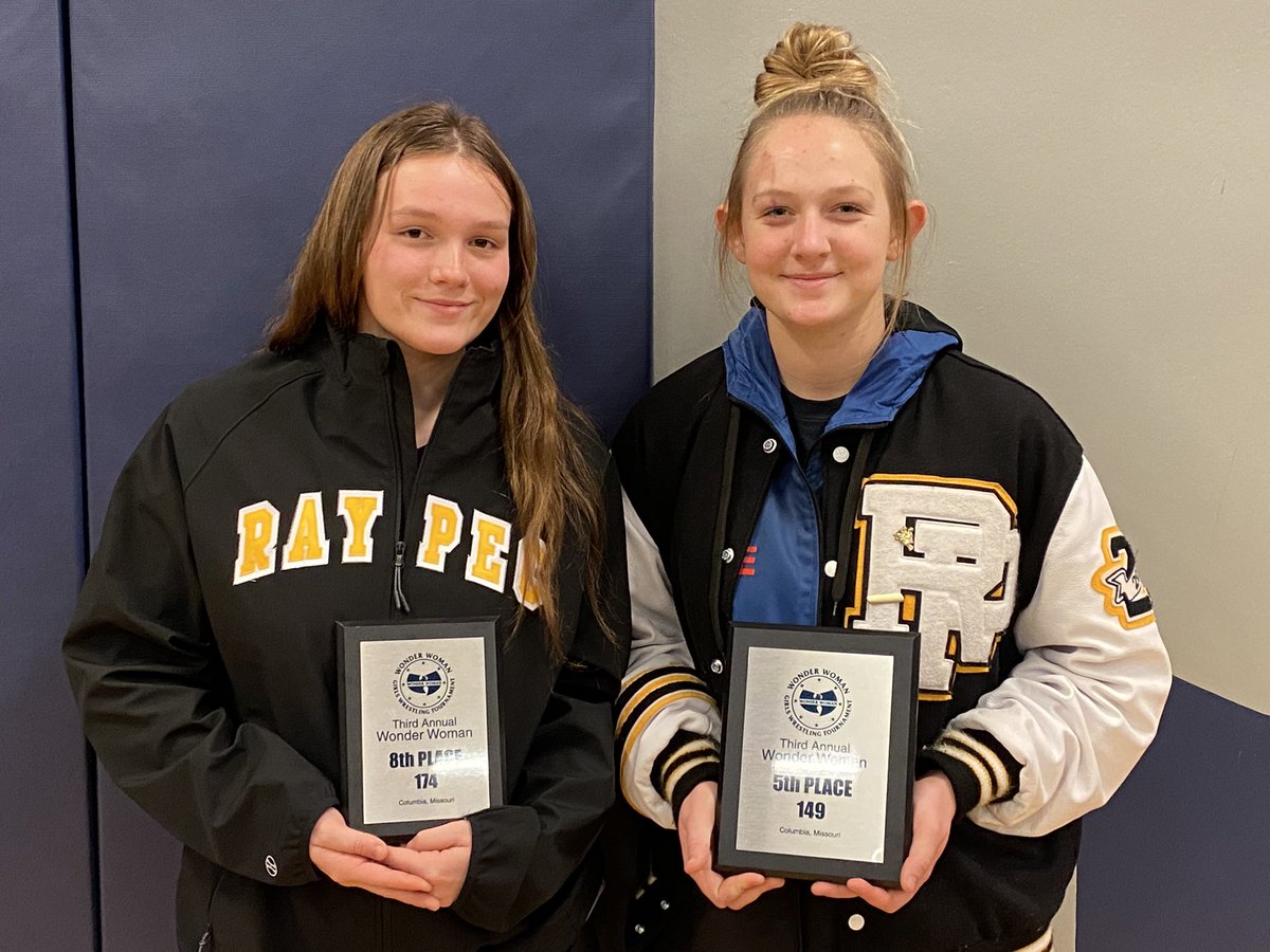 CoachShaul's tweet photo. @RayPec Girls Wrestling travelled to Columbia this week for the Wonder Woman Tournament. The competition consisted of about 80 teams with over 500 athletes. We finished with 2 medalists - Brynn Elkins (5th at 149), and Cayley Maynard (8th at 174). @RayPecNow @raypecAD https://t.co/9De5zX1n0H