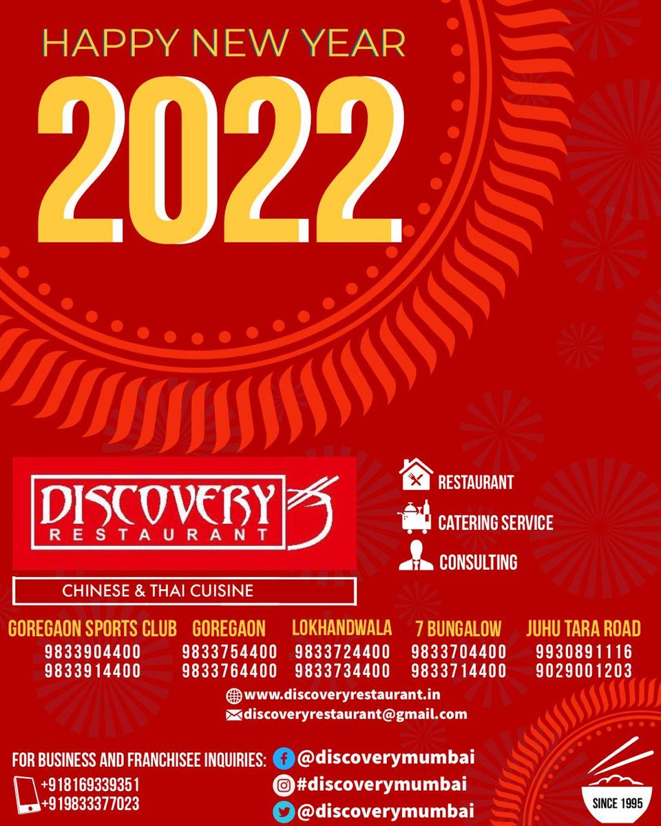 discoverymumbai's tweet photo. The world is stepping into a new journey of 2022. We want to thank you for being a part of our journey and supporting Discovery Restaurant always. We want to wish you a very happy and blessed New start of this New Year. Happy New Year! https://t.co/egPcnM4URo
