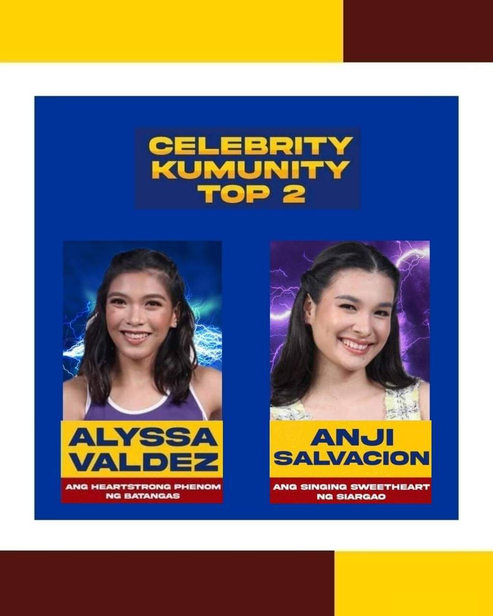 RyanGar40929027's tweet photo. Congratulations @AllysaValdez  and @_anjisalvacion_  :)

Celebrity Kumunity Top 2

#PBBKumuCelebTopTwo https://t.co/lsUSryoBGV