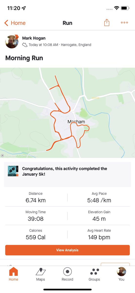Hogatronic's tweet photo. First 5km+ of the year done. Heavy legs but as always the finish felt great. #running #ukrunningchat https://t.co/1TxqxdhcgM