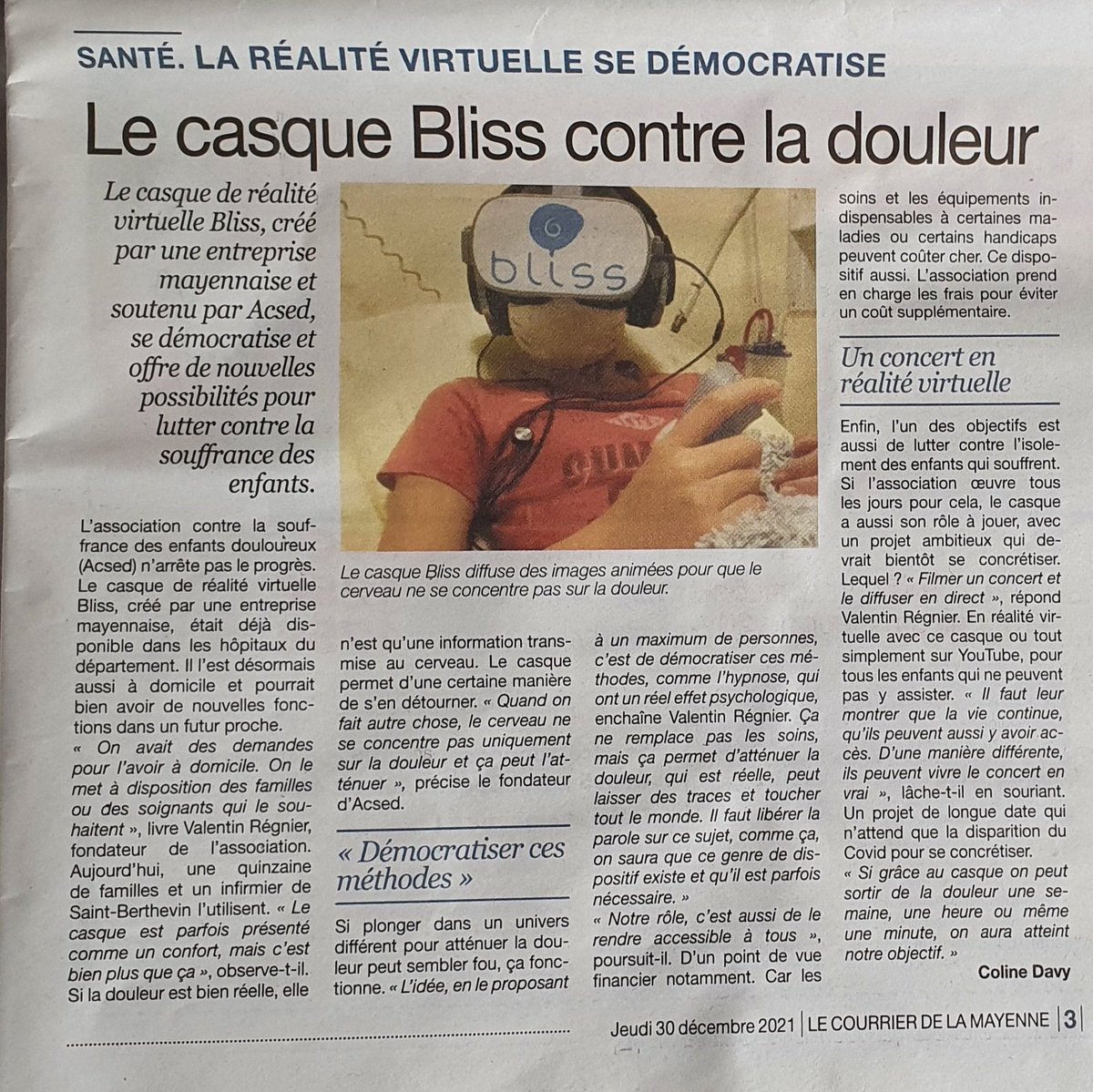 MlaniePron1's tweet photo. 📰 La prise en charge de la #douleur des enfants (à domicile) en #Mayenne avec la collaboration de l'association @Acsed53 (Association Contre la Souffrance et la Douleur des Enfants) et @Bliss_DTx 🤝🦸‍♂️🦸‍♀️

Bravo ACSED 👏 https://t.co/yXYnsCh5JD