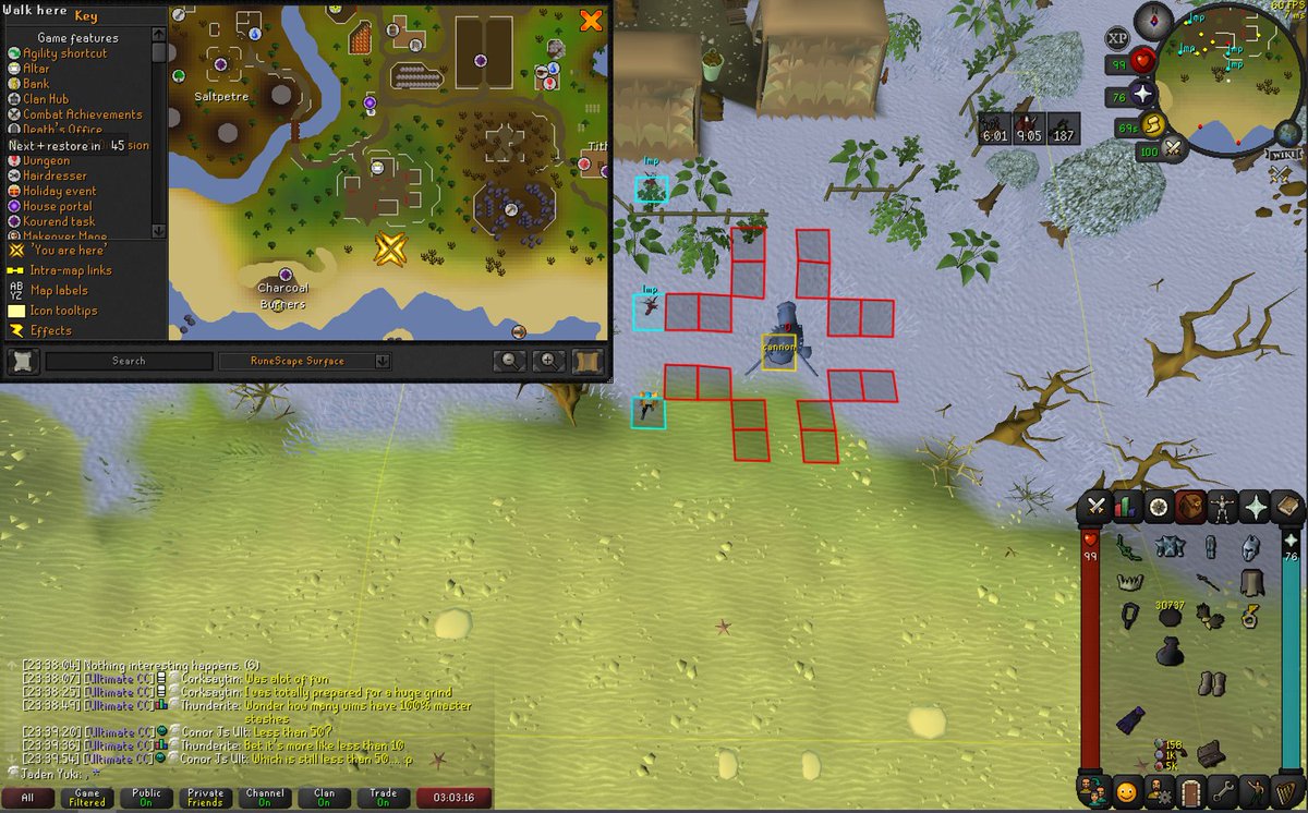 5/10, 9300 KC. 6k cballs used. 

Setup was cannon south of Hosidius house portal, and teleing to Ardy monastery and killing, refill cannon every 3-4 mins when it ran out.