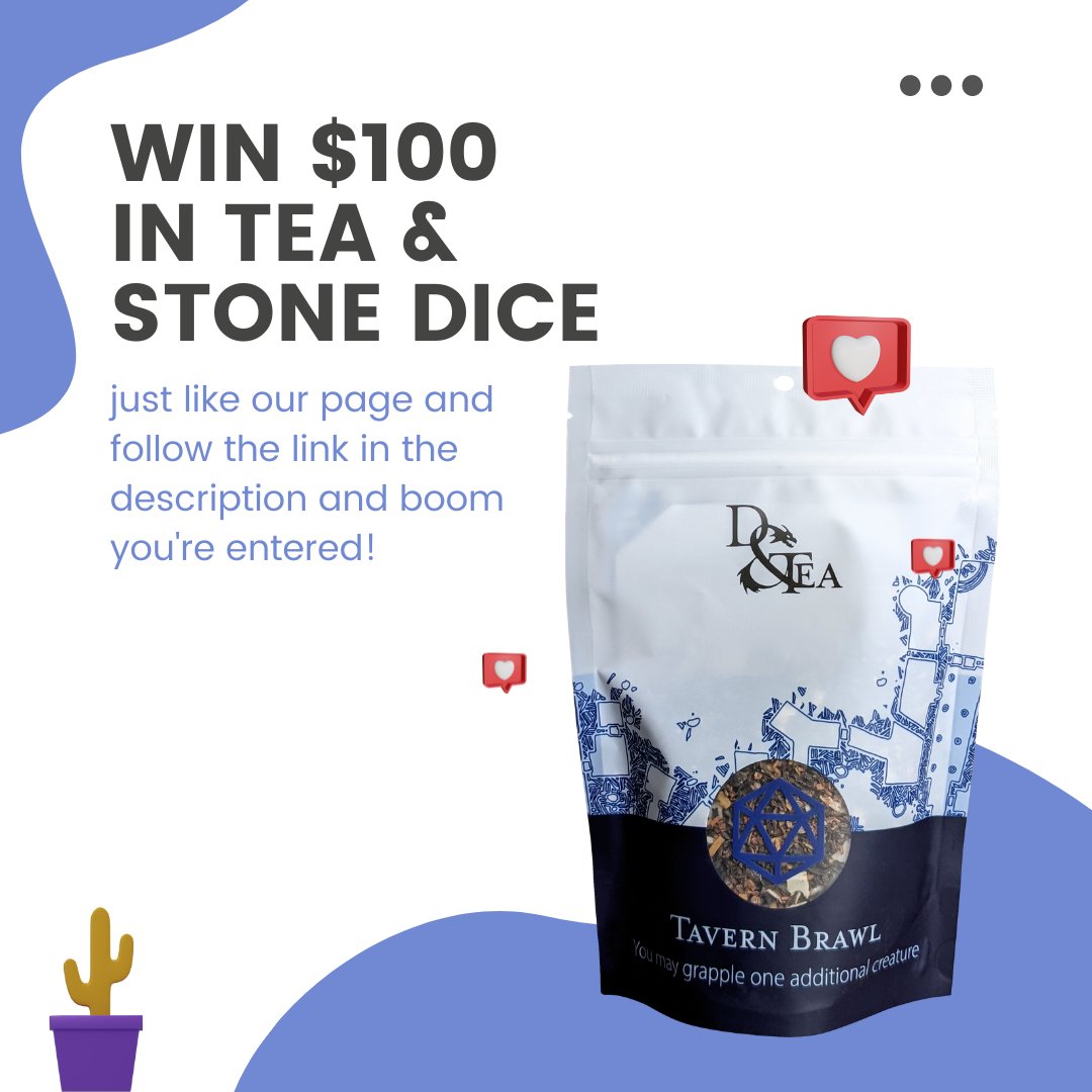 DandTeaCo's tweet photo. Happy 2022! Follow us on Twitter and then go to https://t.co/xaLbVQxYox and fill out your information. Grand prize is a $100 gift card &amp; stone dice AND we have additional prizes. 

Everyone who retweets this post (and fills out the form) will win something. 

#dnd #tea #dice https://t.co/9fhvkU0TaP