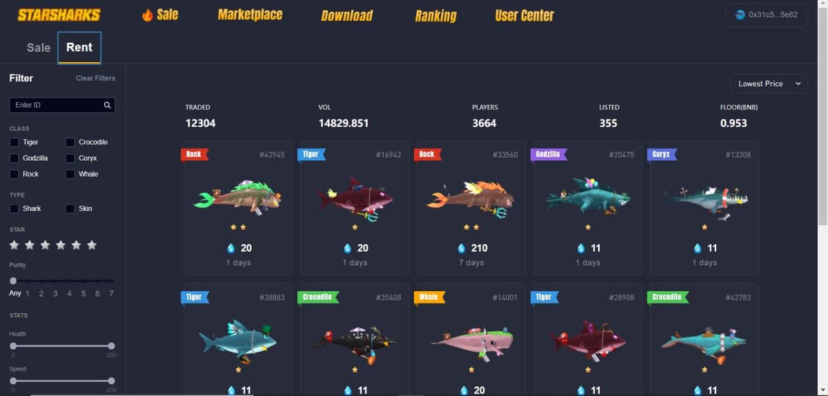 StarSharks_SSS's tweet photo. Our rental system has a new look🤗. All kinds of sharks can now be leased. The referral system is also live, refer as many friends as you can.  Come check it all out.🎉
https://t.co/DAhuzPjpeL https://t.co/3rYdoS8qF5