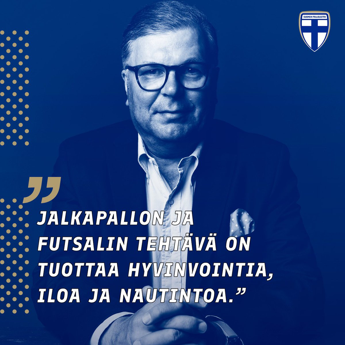 "Onnistumisen hetkellä on tärkeää muistaa, että arvokisapaikat saavutetaan maajoukkuepaita päällä, mutta maajoukkueidemme menestys on ennen kaikkea suomalaisen seuratyön  taidonnäyte", Palloliiton pj. Ari Lahti🇫🇮💙🌟⚽

Lue puhe⤵️ palloliitto.fi/jalkapallouuti…

#SeurojenPalloliitto