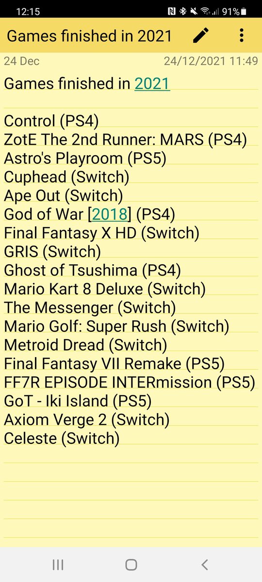 plankingwizard's tweet photo. Here's my list of completed games from 2021. Ghost of Tsushima was excellent, but finally getting to play Metroid Dread was my highlight. https://t.co/5RdyG4bUpC