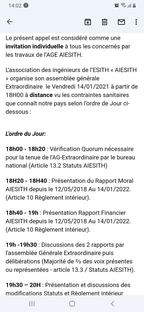 AIESITH's tweet image. Appel à l’Assemblée Générale Extraordinaire de L'AIESITH le Vendredi 14/01/2022 à distance