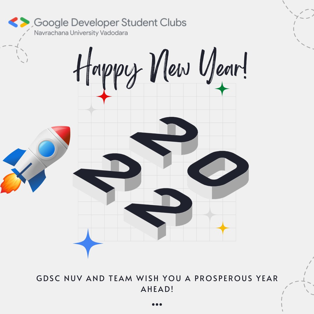 DscNuv's tweet photo. GDSC NUV and team wishes you very warm and healthy year ahead! Happy new year✨ https://t.co/g6OzOQsAuO