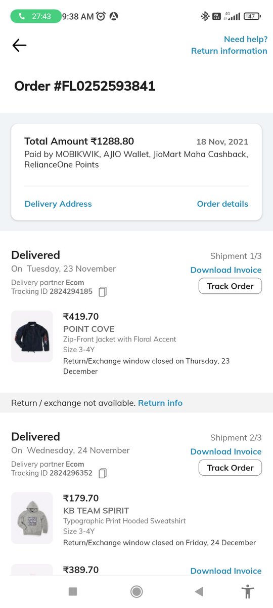 prashant92511's tweet photo. @AJIOLife I have ordered from ajio, I am eligible for 30% jio mart maha cashback for my order as offer started from 18 sep 2021.
But after 30 days of delivery still I haven't got that cashback in my jio mart wallet. https://t.co/umF4m9M6lb