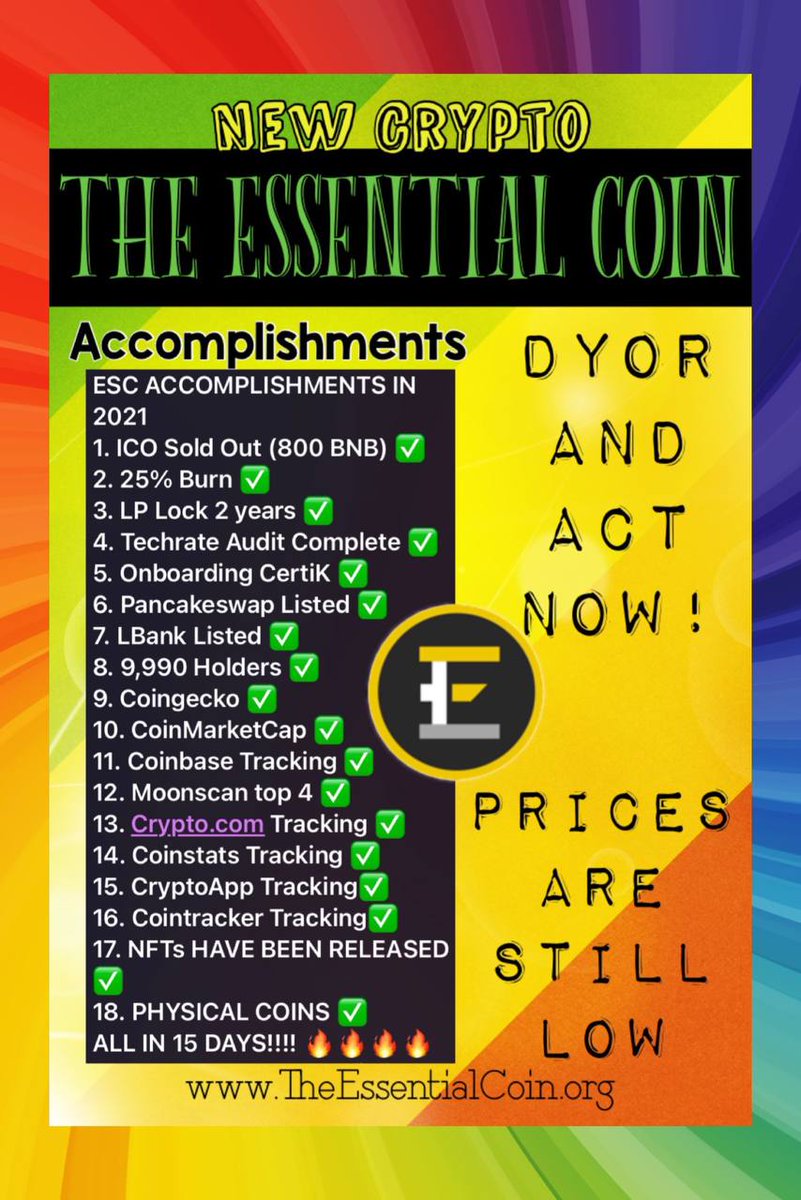 TERRY (@terry265) on Twitter photo The @essentialESC Family Have Accomplished So Much In 15 Days. Here Is A Summary Of Our 17 Accomplishments. <a href="/coinbase/">Coinbase 🛡️</a> <a href="/cryptocom/">Crypto.com</a> <a href="/CoinMarketCap/">CoinMarketCap</a> <a href="/coingecko/">CoinGecko</a> <a href="/PancakeSwap/">PancakeSwap</a> <a href="/LBank_Exchange/">LBank.com</a> <a href="/moonscan/">moonscan 💫 Follow @YediNetwork</a> <a href="/elonmusk/">Elon Musk</a> SMART CONTRACT: 0x4c48cca6153db911002f965d22fdefcd95f33be9 ✅✅✅💎💎🏛 The @essentialESC Family Have Accomplished So Much In 15 Days. Here Is A Summary Of Our 17 Accomplishments. <a href="/coinbase/">Coinbase 🛡️</a> <a href="/cryptocom/">Crypto.com</a> <a href="/CoinMarketCap/">CoinMarketCap</a> <a href="/coingecko/">CoinGecko</a> <a href="/PancakeSwap/">PancakeSwap</a> <a href="/LBank_Exchange/">LBank.com</a> <a href="/moonscan/">moonscan 💫 Follow @YediNetwork</a> <a href="/elonmusk/">Elon Musk</a> SMART CONTRACT: 0x4c48cca6153db911002f965d22fdefcd95f33be9 ✅✅✅💎💎🏛