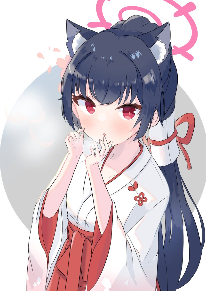 1girl animal ears japanese clothes solo miko red eyes halo  illustration images