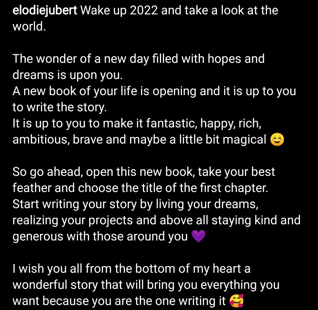 ElodieJubert's tweet photo. I wish you all a new chapter in your lives filled with happiness, kindness and love.
Don't be afraid to take risks.
Write a new story or continue the old one.
Write whatever you want.
Write it from the heart.
And your dreams will come true.
💜✨💜 https://t.co/ctn9YVYFzY