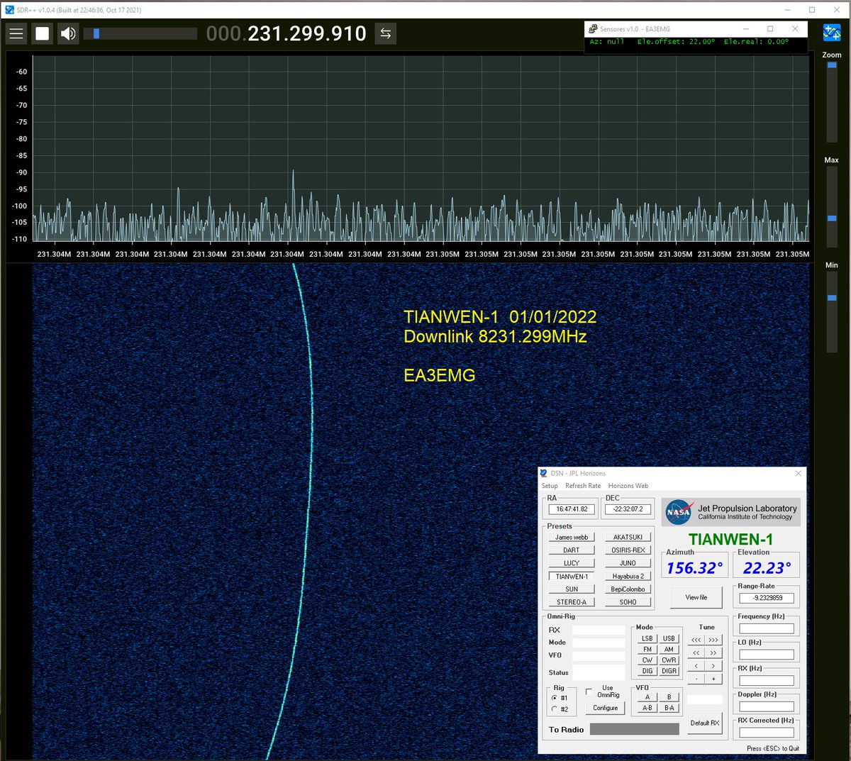 HNY!! Back again at X-Band. Sanity check with STEREO-A and Tianwen-1 (clearly visible the inverse change of the doppler frequency).  1.5M dish 30dB LNA #AmateurDSN