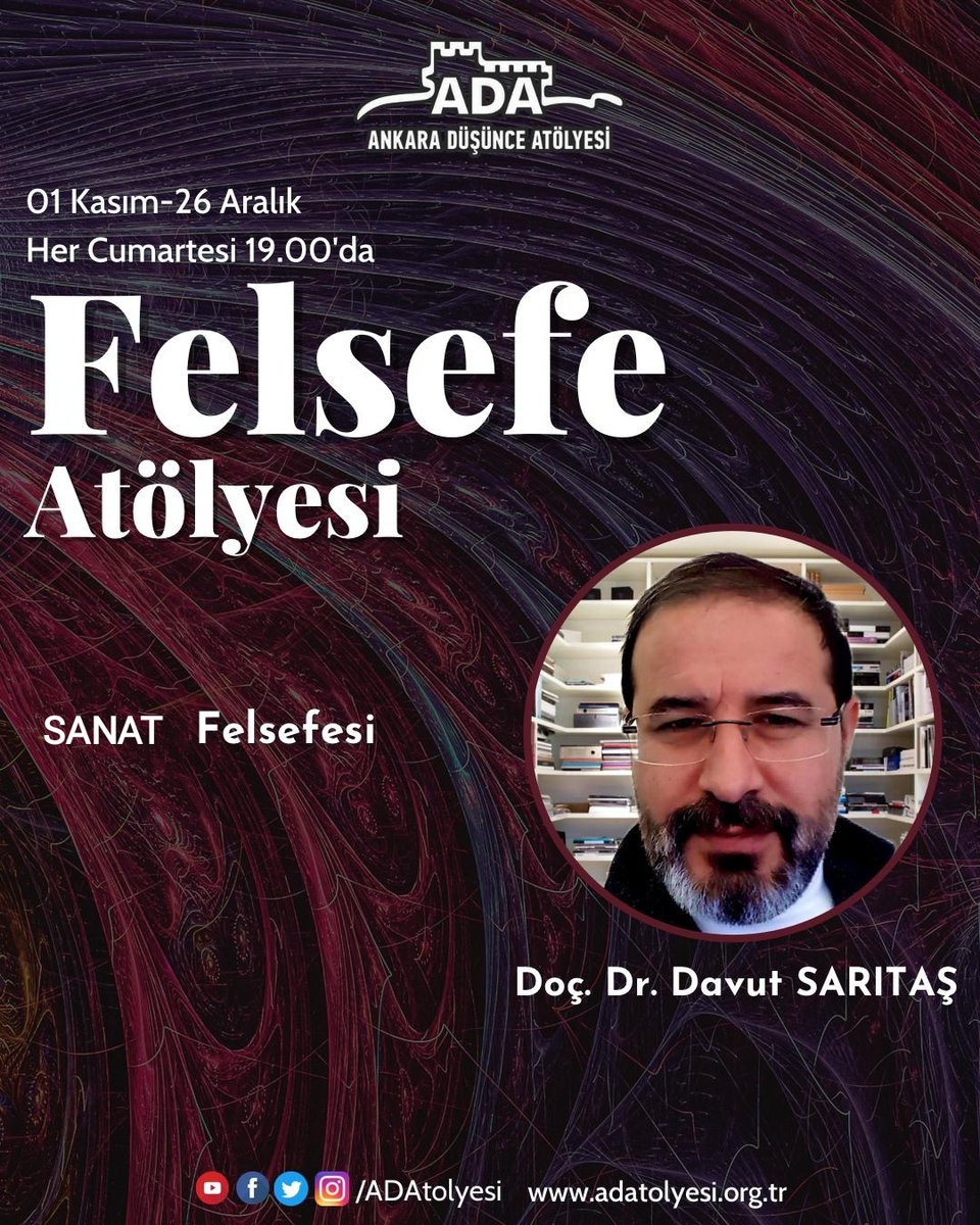 Ankara Düşünce Atölyesi | ADA (@adatolyesi) on Twitter photo Doç. Dr. Davut Sarıtaş(<a href="/DavutKimya/">Davut Sarıtaş</a> ) ADA Felsefe Atölyesi'nde bugün "Sanat Felsefesi" başlıklı sunumunu gerçekleştirecektir. Doç. Dr. Davut Sarıtaş(<a href="/DavutKimya/">Davut Sarıtaş</a> ) ADA Felsefe Atölyesi'nde bugün "Sanat Felsefesi" başlıklı sunumunu gerçekleştirecektir.