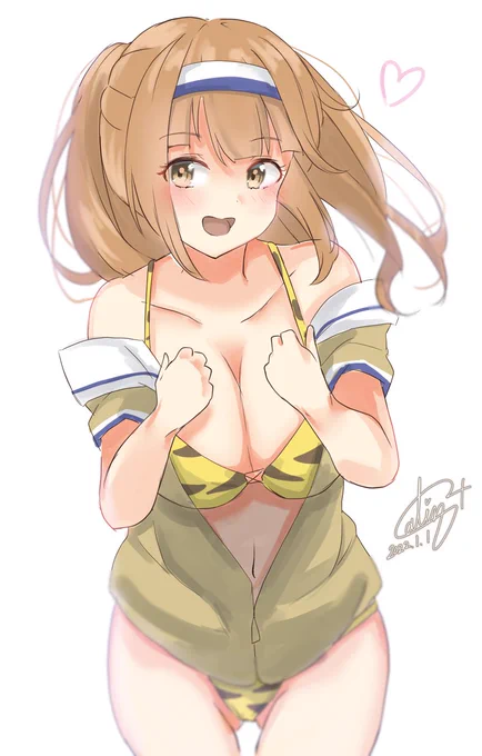 ニムちゃんに虎ビキニを着てもらいました🤗
今年のワンドロもよろしくお願いします～!!

#艦これ版深夜の真剣お絵描き60分一本勝負 
#艦これ版真剣お絵描き60分一本勝負_20220101 #艦これ 