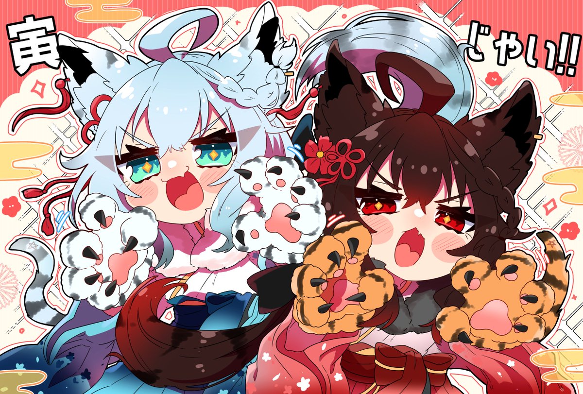 shirakami fubuki multiple girls 2girls fox girl fox ears animal ears tail fox tail  illustration images