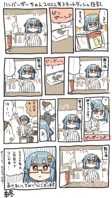出来ました。2022年もこういう感じなんだろうなというハンバーガーちゃん日記が。
今年もよろしくお願いします。 